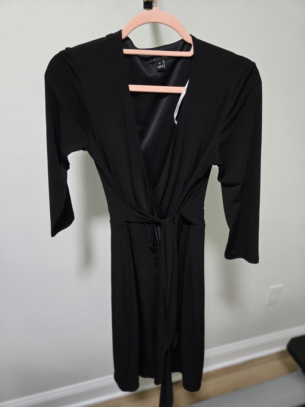 Black Wrap Midi Dress with Self-Tie Waist